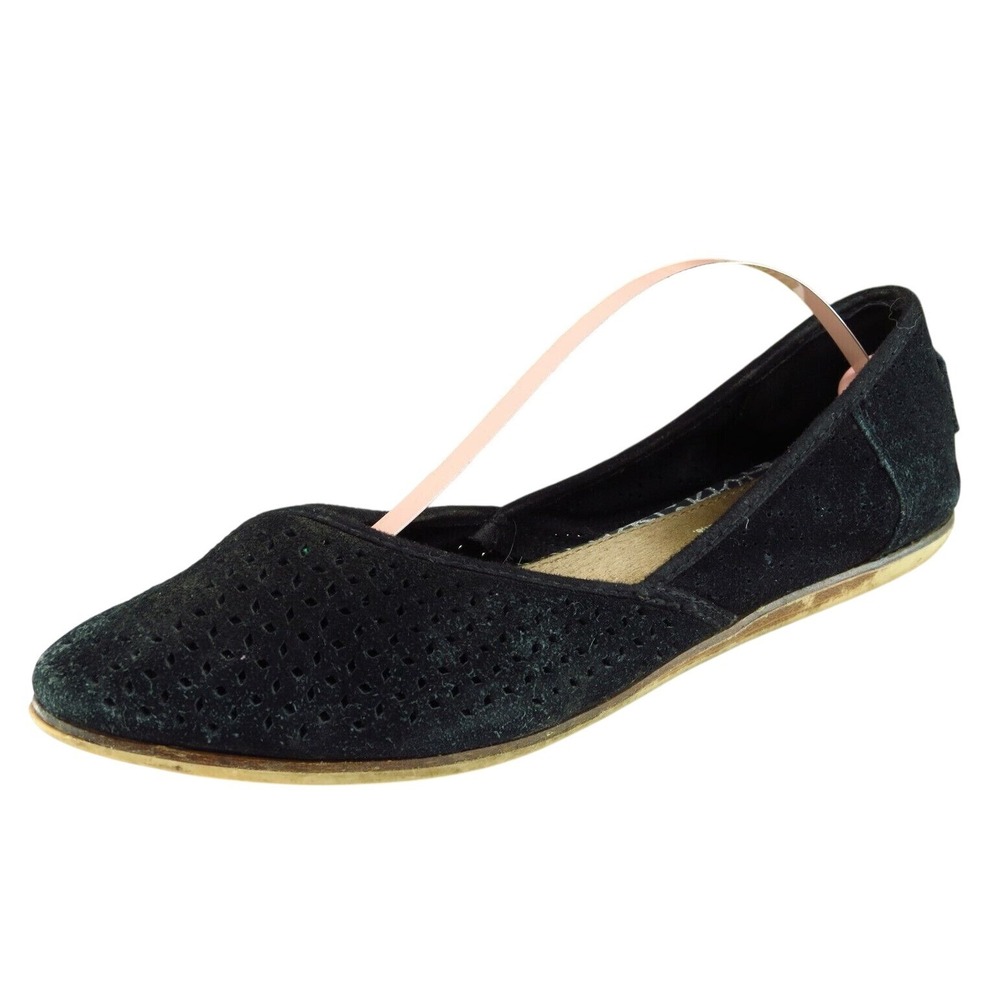 Toms Women Sz 7.5‎ M Black Flat Leather Shoes